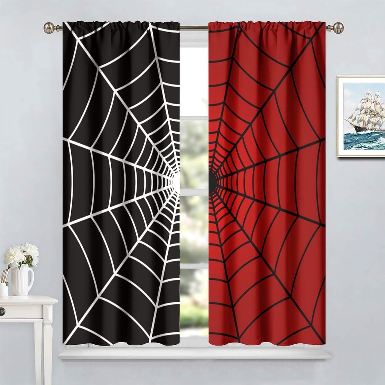 3D Printing Web - Spider Web Window Curtains, Black Red