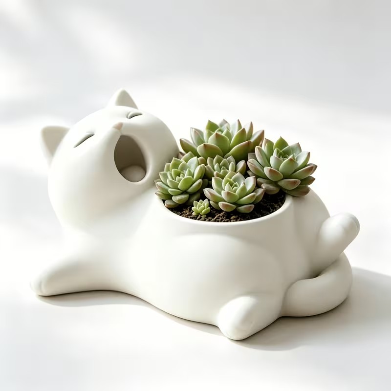 Cute White Cat Yawning Flower  - огляд і ціна 3D Printing Pot