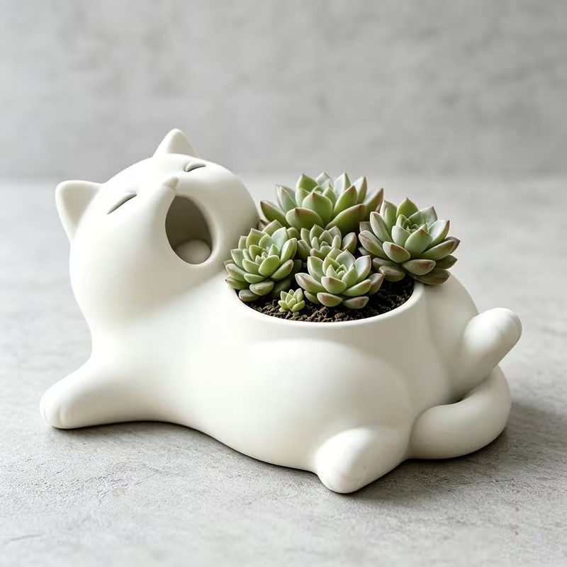 Cute White Cat Yawning Flower  - огляд і ціна 3D Printing Pot
