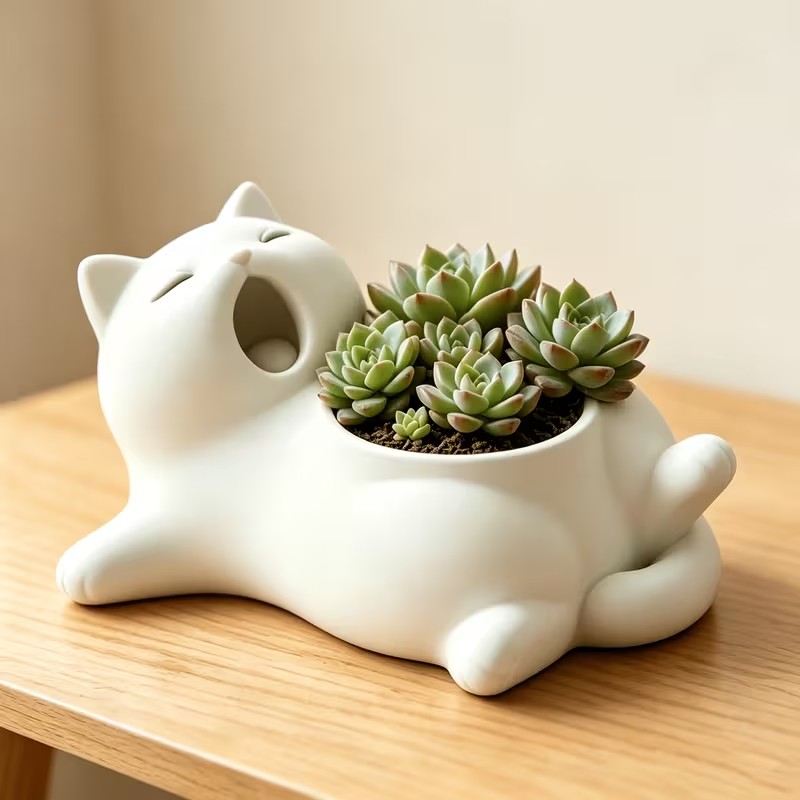 Cute White Cat Yawning Flower  - огляд і ціна 3D Printing Pot